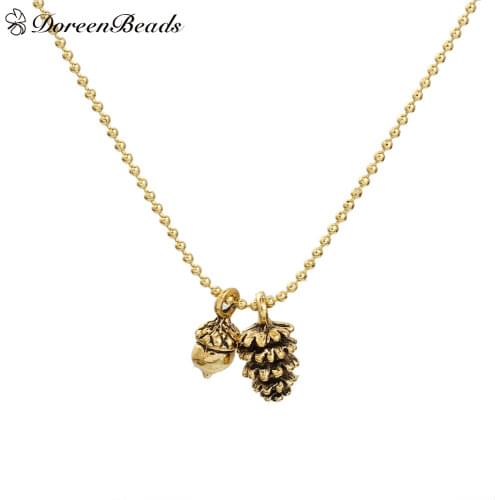 DoreenBeads Handmade Necklace Antique gold color Pine Cone Acorn 47cm(18 4/8") long, 1 Piece