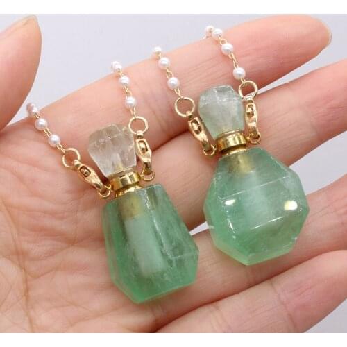 Natural Stone Perfume Bottle Pendant Exquisite Round Pink Crystals For Jewelry Making Charms DIY Necklace Accessory