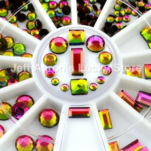 Flat black 3d nails accessoires rhinestone wheel for glitter nail art decorations round rectrangular square