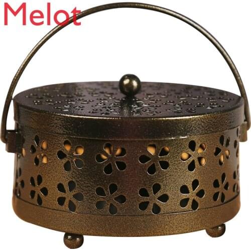 Antique with Lid Mosquito Smudge Box Plate Rack Fire Safety Household Outdoor Portable Hollow Aromatherapy Sandalwood