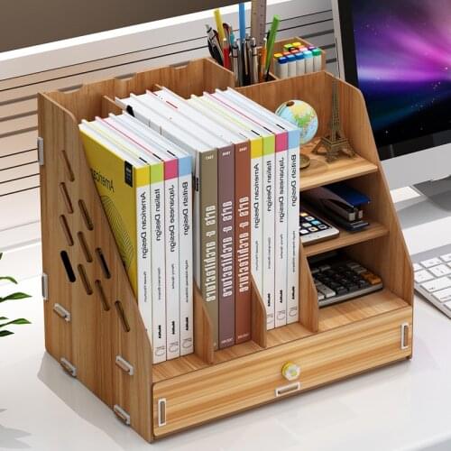 Desk Drawer Storage Box Office Supplies Container Book Stand Wood Pen Holder Documets Holder Students Stationery Case Assemble