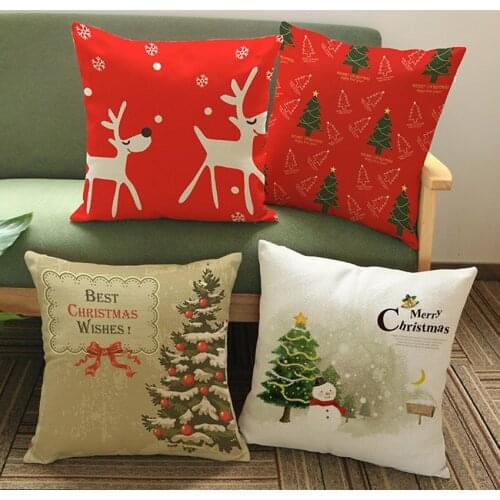 Merry Christmas Cushion Throw Pillows For Sofa Santa Claus Xmas Tree Floor Decorative Pillow Car Seat Cushion Cotton Linen