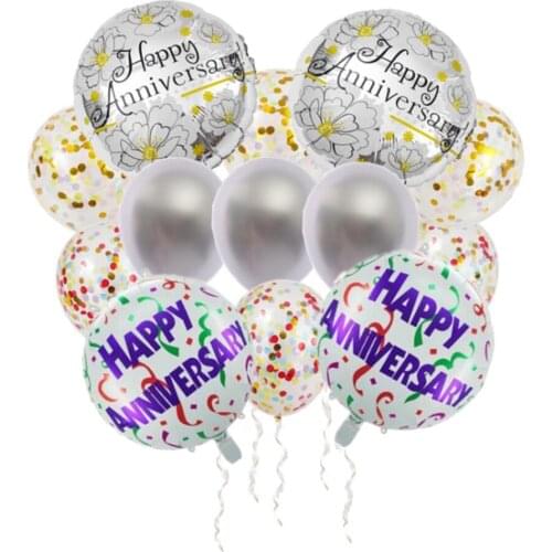 HAPPY ANNIVERSARY 12/18in Confetti Balloon Set Remembrance Decors Reusable