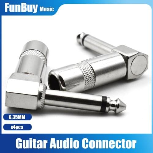 4pcs 6.35mm Right Angle Mono Guitar Plug 90 Degree Elbow 6.5mm Jack Audio Microphone Connector 6.5mm Stereo Audio Plug Connector