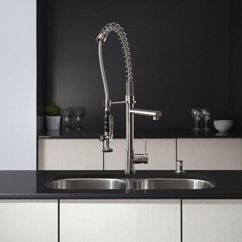 304 Stainless Steel Single Handle Pull Down Kitchen Faucet Commercial Style Pre-rinse with High pressure pull out sprayer