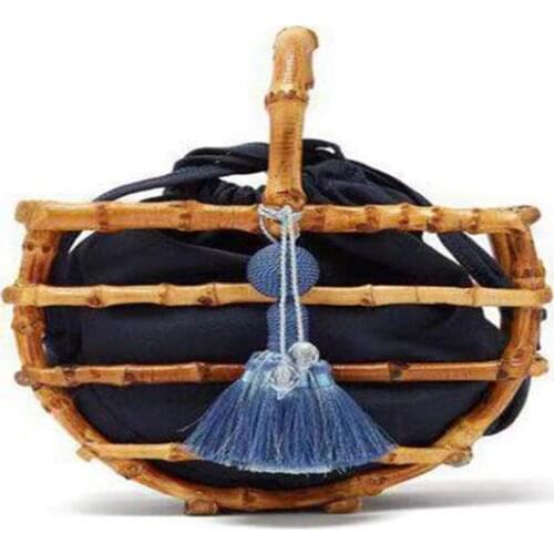 INS Craft Bamboo Woven Bag With Tassel Female Semicircle Basket Women Handbag Bamboo Knotted Bamboo Root Bag a7302