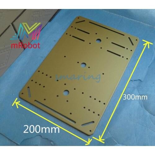 Smart Car Aluminum Alloy Gold Chassis 300mm*200mm*3mm Remote Control Car DIY Robot Chassis Accessory for Toy