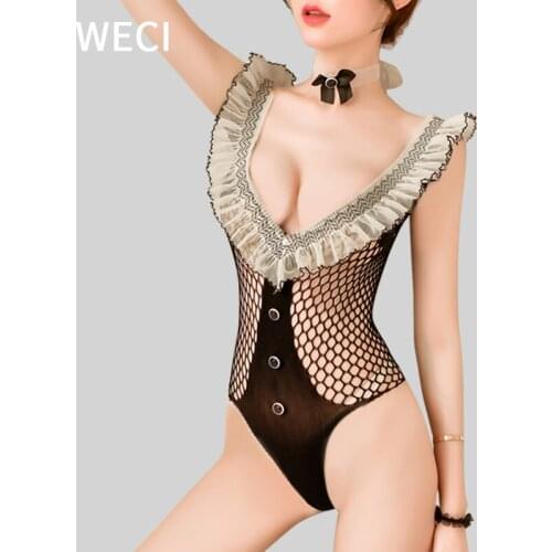 WECI Hot Sexy Lingerie Exotic Female Fishnet Bodysuit Women Body Stockings Erotic Clothes Role Play Costume Mesh Suit Sex Outfit