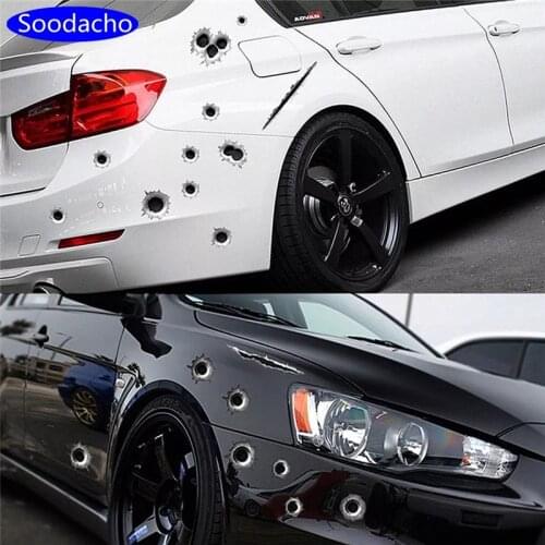 Soodacho Funny 3D Car Stickers Bullet Hole Pattern Auto Body Side Decoration Car Accessories Sticker Motorcycle Decals Exterior