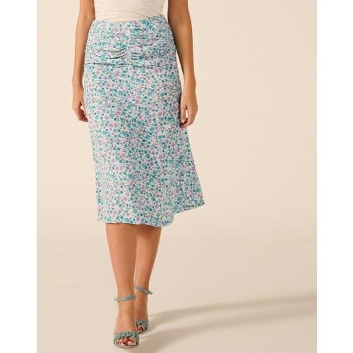 Skirts Womens 2020 Summer Clothes Vintage Floral Print Elegant Midi Skirt Women Back Zipper Front Ruched High Waist Pencil Skirt