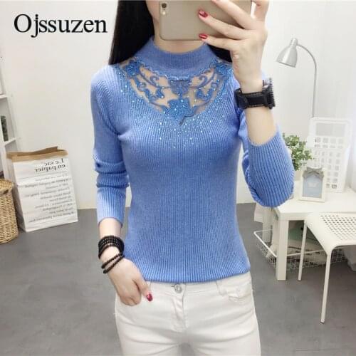Blue Sweaters Winter Womens Pullover Lace Mesh Yellow Female Sweater Patchwork Korean Knit Jumper Women Sweaters Purple Diamond