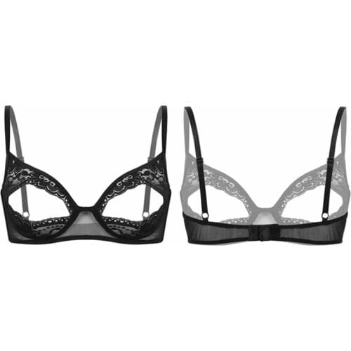 Women Female Exotic Lingerie Open Bras Nipple Split Sexy See Through Nightwear Lace Bralette Wire-free Unlined Bikini Bra Top