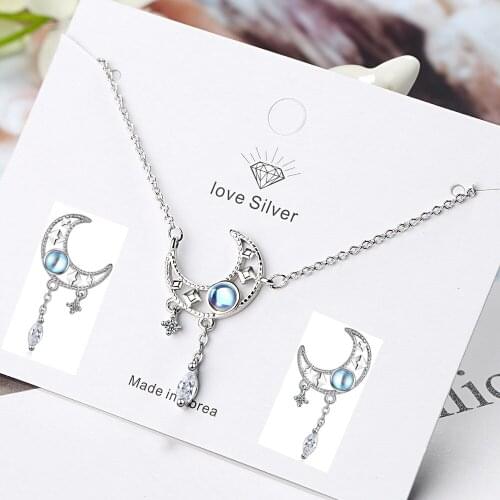 925 Sterling Silver Moonstone Moon Charm Necklaces & Pendants Statement Wedding Jewelry For Women Girls Collar DZ848
