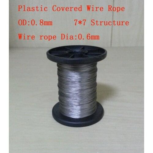 0.8mm/0.6mm Plastic covered Coated, Structure:7*7, SS304 Hanging clothes Fishing Wire Rope about 100 meters