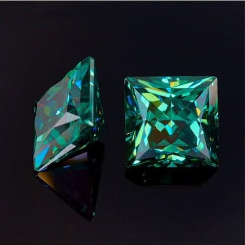 1ct green color fancy moissanites diamond princess cut Square moissanites gemstone diamonds