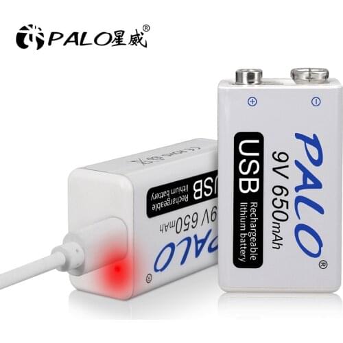 PALO 9V USB Rechargeable Battery 650mAh 9v 6F22 Battery for Metal Detector Multimeters Electric Guitars Toys