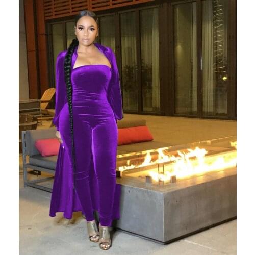 Velvet Sweatsuit Two 2 Piece Set for Women Fitness Outfit X-Long Cloak Tops + Bodycon Romper Set Tracksuit 2021