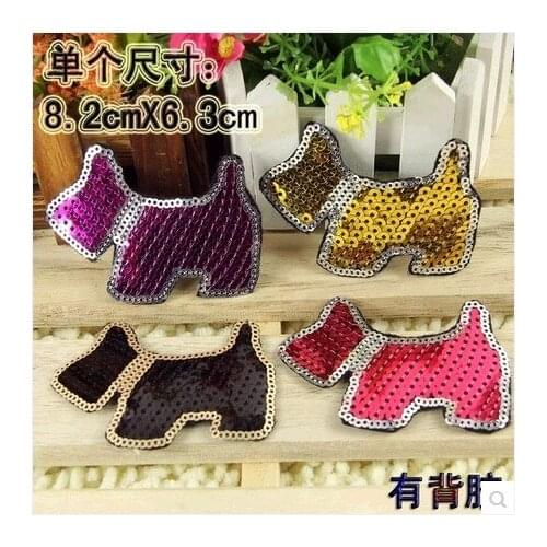Free shipping Dog Sequins Patch Embroidered Patch Iron On Motif Applique Embroidery Patches for clothing Embroider Badge