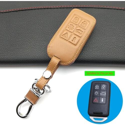 99% Praise Genuine Leather 6 Buttons Smart Cae Key Case Cover Holder Skin For Volvo S60/S80/V60/XC60/XC70 Keyless Entry