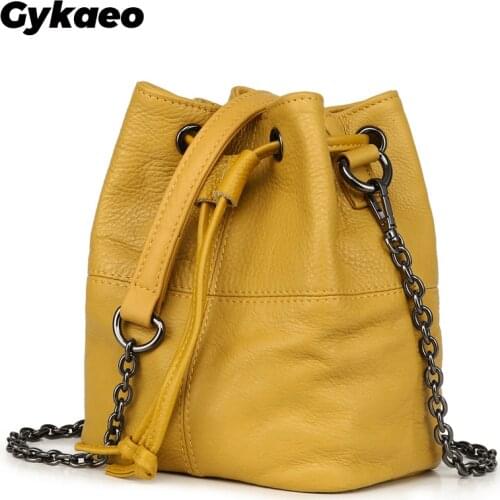 Designer Vintage Genuine Leather Bucket Shoulder Bag Ladies Purses Small Crossbody Bags for Women Chain Messenger Bag Sac A Main