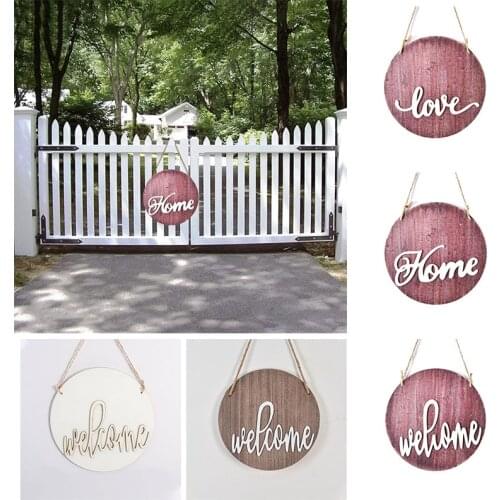 Door Welcome Wreath Hanging Round Wooden Pendant Door Sign Artificial Flower Garland Ornament Home Decoration DIY Arts