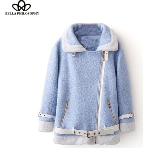 HStar 2020 Autumn Faux Fur Women Coat Long Sleeves Female outwears Lamb Fur motobiker warm fashion jacket for Women