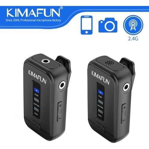 KIMAFUN 2.4G Lavalier Sistema de micrófono inalámbrico Kit de transmisor Vlog Grabación de video Entrevista Mic para cámara DSLR