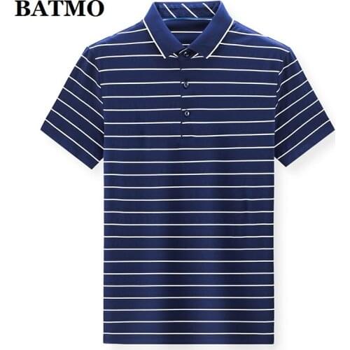 BATMO 2021 new arrival summer high quality silk striped polo shirts men,male polos ,3393