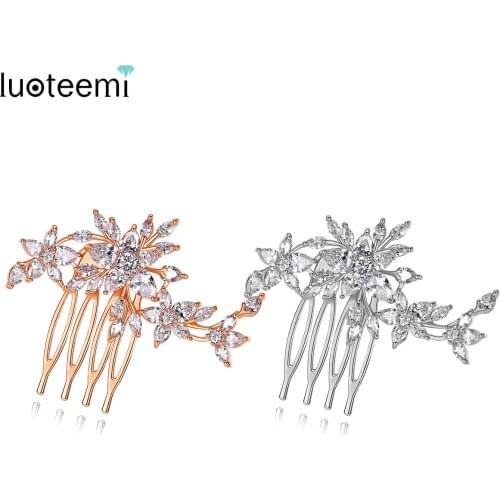 LUOTEEMI New Design Flower Comb Hair Accessories for Women Cubic Zircon Fashion Crystal Jewelry Brides Wedding Gifts