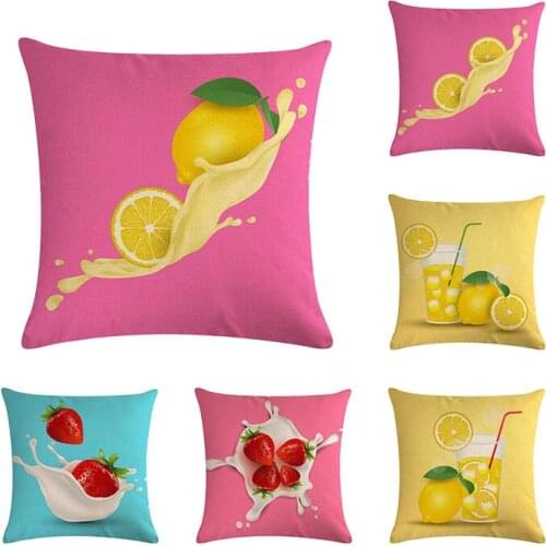 Cartoon Lemon Strawberry Milk Linen Pillow Cover Chair Home Sofa Decoration Pillowcase
