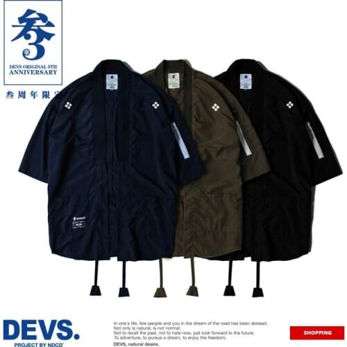Mens Clothing Devs Kimono-jacket Noragi Japanese Dao Robe Arm Pocket Streetwear Asian Clothes