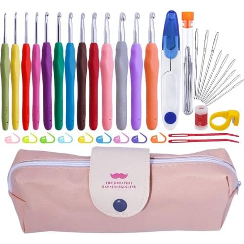MIUSIE 38 Pcs Crochet Hook Needle Set Large-Eye Crocheted Yarn Knitting Needles Row Counter Stitch Tools Gauge Scissors With Bag