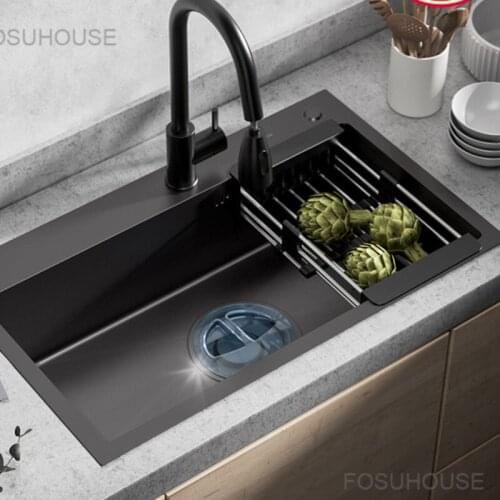 Nano Black Hand-made Kitchen Sink Single Slot Kitchen Sink Stainless Steel Sink Kitchen Sink Kitchen Fixtures