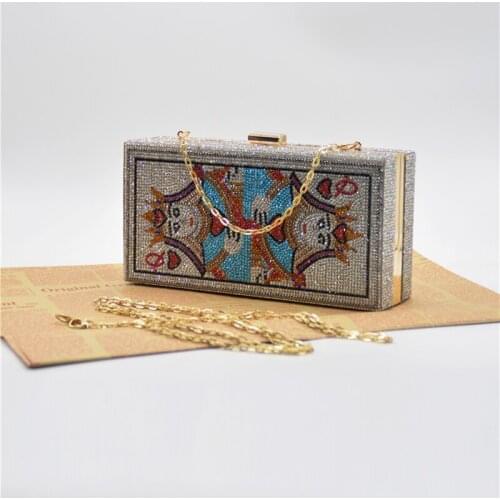 New Trendy Luxury Rhinestone Diamond Queen Playing Card Crossbody Woman Handbag Bag Poker Mermaid Shape Clutch Evening Bag