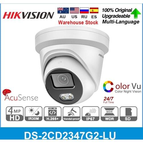 Hikvision Original IP Camera ColorVu Original DS-2CD2347G2-LU AcuSense Network Dome POE IP Camera H.265+ SD Card Built-in Mic