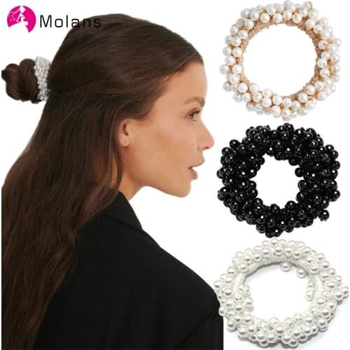 Molans Woman Elegant Pearl Hair Ties Beads Girls Scrunchies Rubber Bands Ponytail Holder Hair Accessories Elastic Hair Band