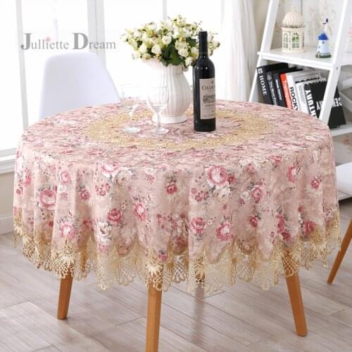 Top Luxury Round tablecloth Home decorative table cloth European Floral table cover Embroidery lace Dining table cloth linen