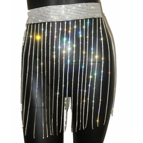 Silver High Waist Fringe Crystal Mini Skirt Women Rhinestone Diamond Hip Tassel Skirts Sexy Party Club Festival Burning Man Wear