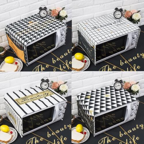 Nordic style Cotton and hemp black white lattice Microwave oven dust cover Cobertura para beterraba Cubierta de polvo para horno