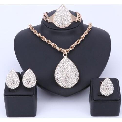 Big Water Drop Rhinestone Necklace Earrings Jewelry Sets Gold Color Women Costume Crystal Wedding Bridal Sets For Women
