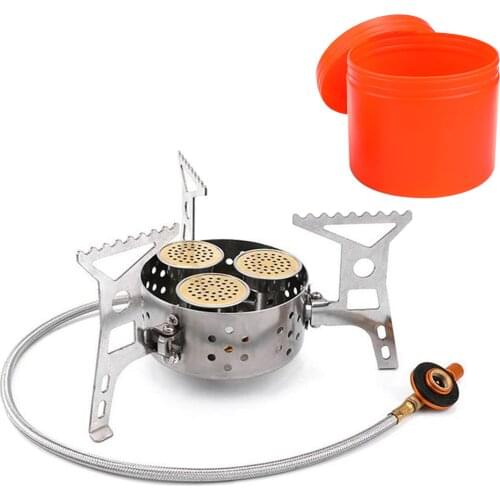 9000W High Power Camping Stove Portable Three Core Head Camp Stove with Steel Braided Hose Windproof Gas Stove Burner Cooking