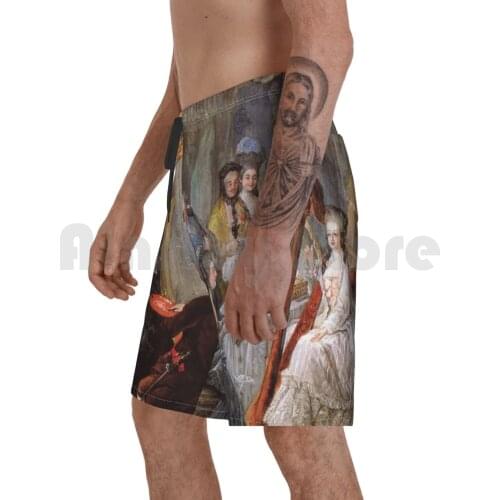 Marie Antoinette Playing The Harp At The French Court-Jean-Baptiste André Gautier-Dagoty Beach Shorts Waterproof