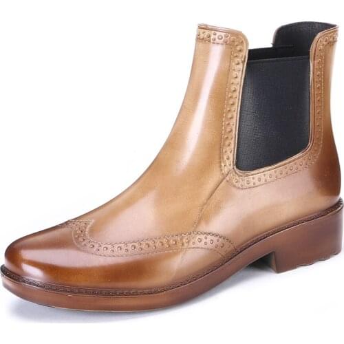 228-737TONGPU Womens Chelsea Ankle Rain Boots Retro Brushed Version