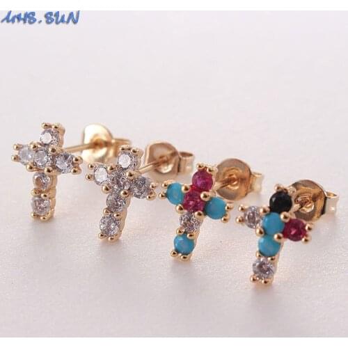 MHS.SUN Exquisite Cross Stud Earrings With Cubic Zirconia Women Crystal Earrings Religion Jewelry For Party Christmas Gift 1pair