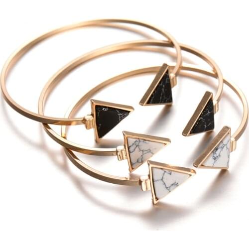 Women Jewelry Bracelets Marble Pattern Triangular Round Open Turquoises Bracelet Cuff 2017 Fashion Personality Alloy Bracelet
