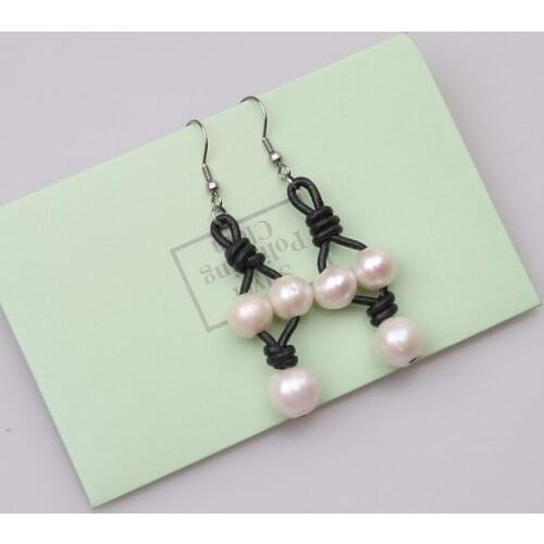 Ambrum Valentines Day Handmade Women Pearl Earring,White Pearl Beaded Earring,Round Beads Dangle Jewelry,Beaded Drop Jewelry