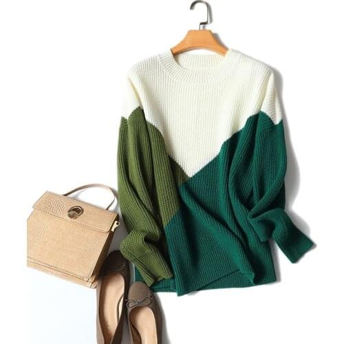 Shuchan O-Neck Geometric Women Full Sleeve Sweater 100% Cashmere Knitted Sweaters for Women Warm Women Sweater and Pullovers