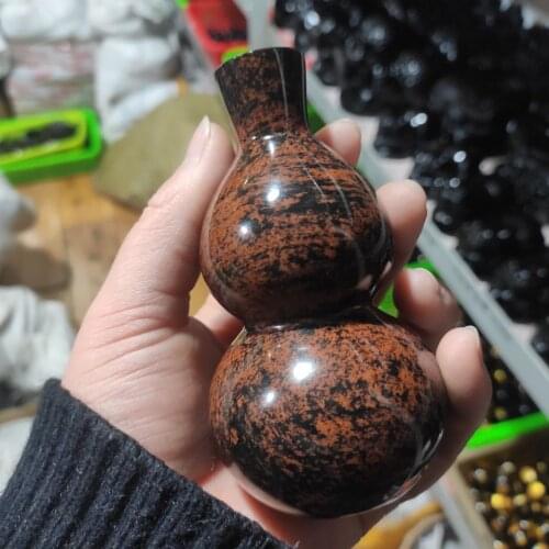 1pcs Natural red obsidian stone gourd shaped carved for home & office decor