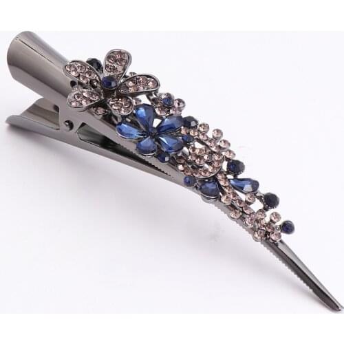 1Pc Duckbill Clip Rhinestone Studded Hairpin Hair Clip Bobby Pin Hair Styling Barrette Headwear Hair Accessory (Dark Blue)