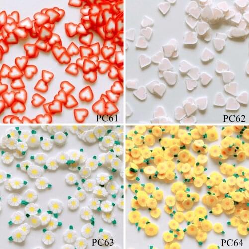 100g/bag Polymer Clay Slices Nail Art Decoration Pieces for Fake Food DIY Decoration Heart Sunflower PC61-64